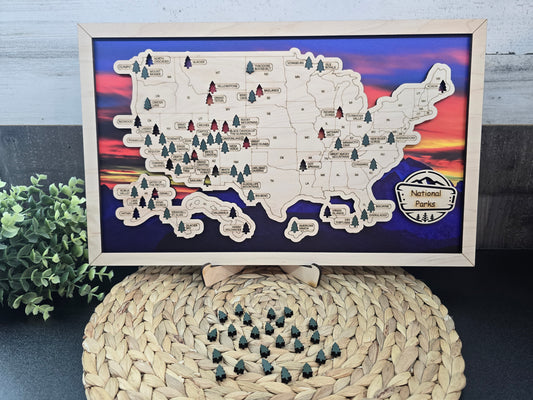 National Park Map - sunset background
