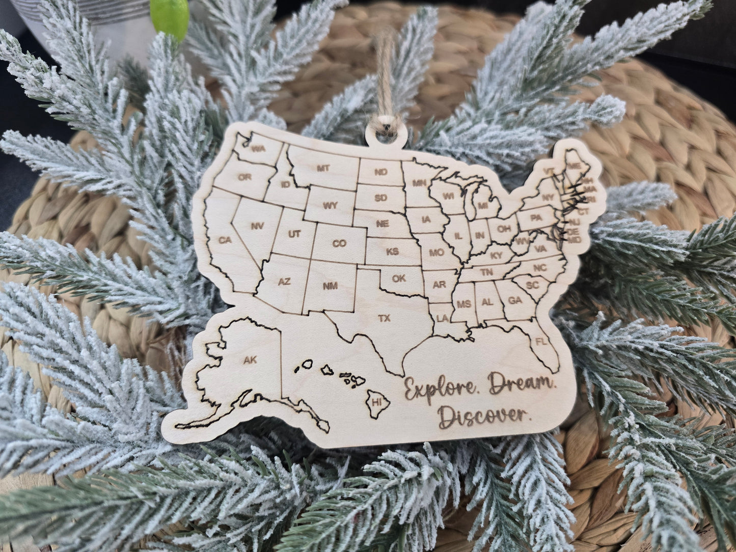 Color-in U.S. Map Ornament or Magnet - Personalized Travel Gift, DIY State Map Keepsake