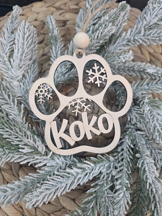 Personalized Paw Ornament – Dog or Cat Paw with Name