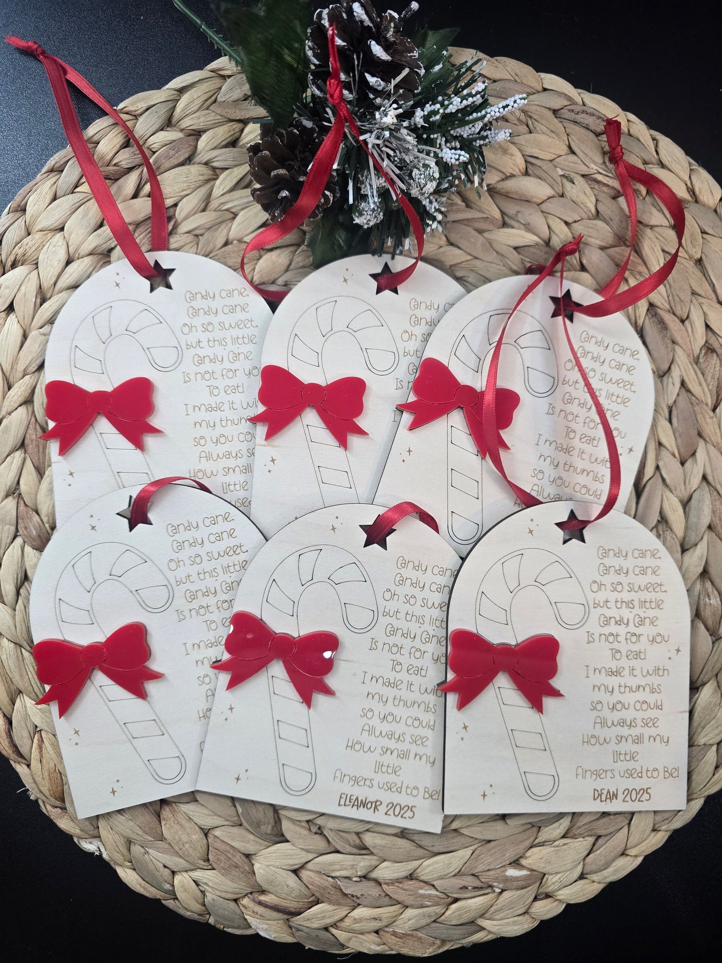 Baby Thumbprint Christmas Ornament – Custom Candy Cane Keepsake (Paint Not Included)