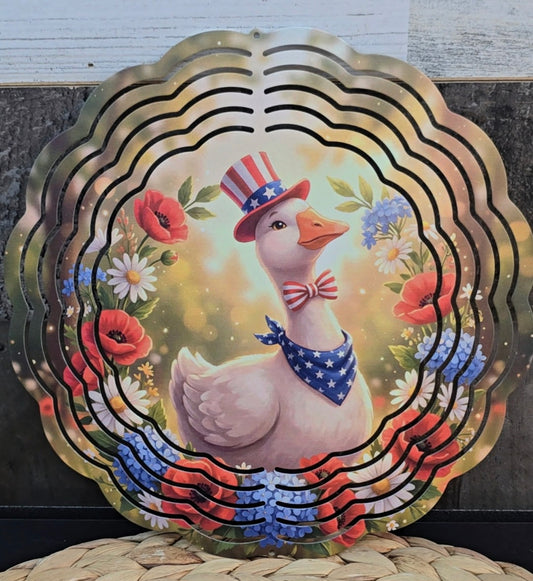 Patriotic Porch Goose Wind Spinner - 8" Outdoor Decor- Red, White & Blue Summer Yard Decoration