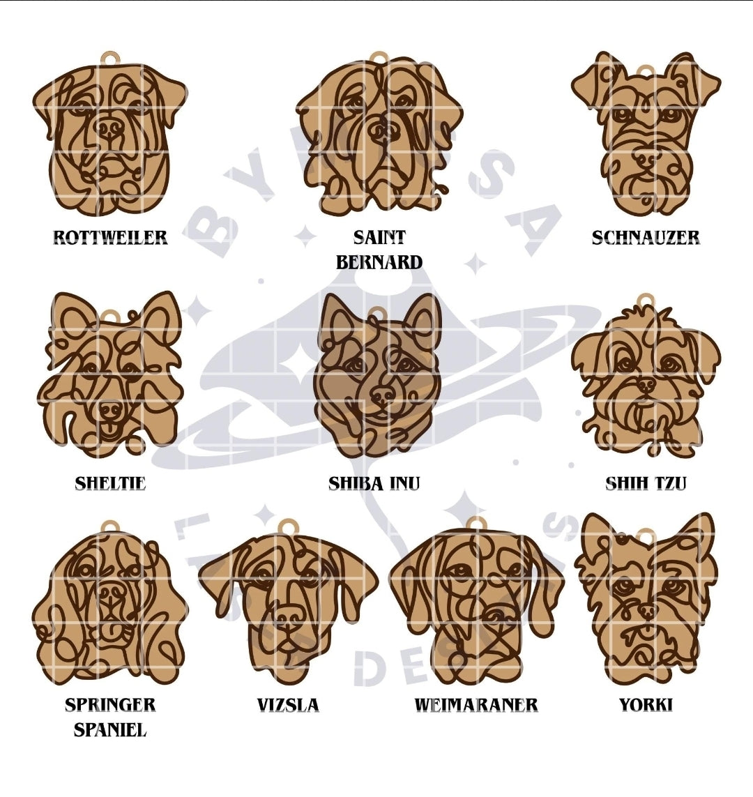 Line Art Dog Breed Ornaments - Silhouette Christmas Keepsake