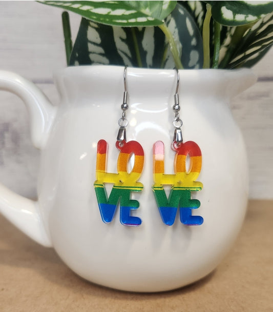 LOVE Pride Rainbow Acrylic Earrings