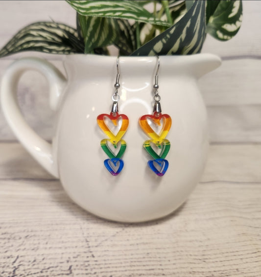 Stacked Hearts Pride Rainbow Earrings